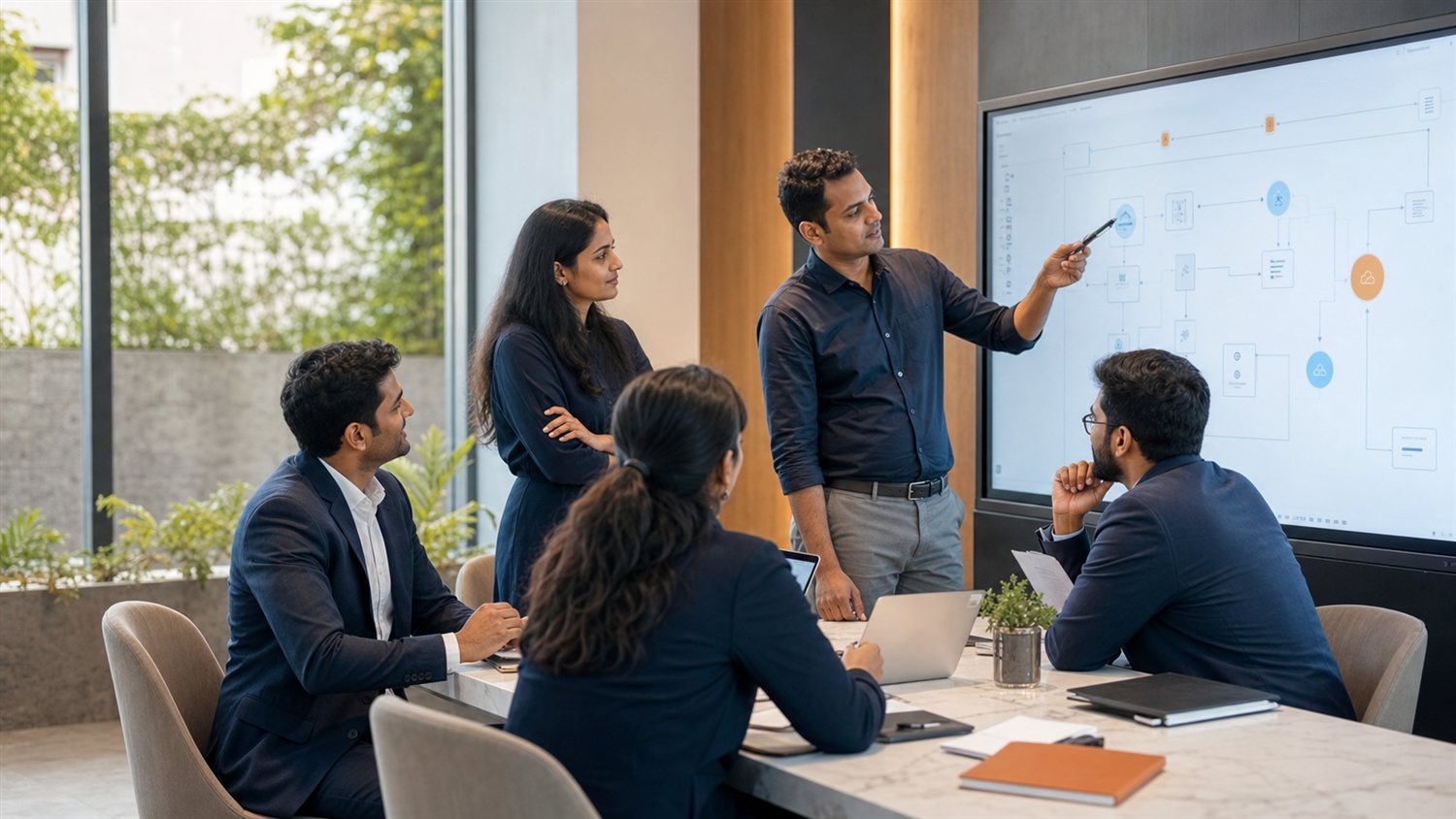 Technology consultants reviewing a digital transformation roadmap