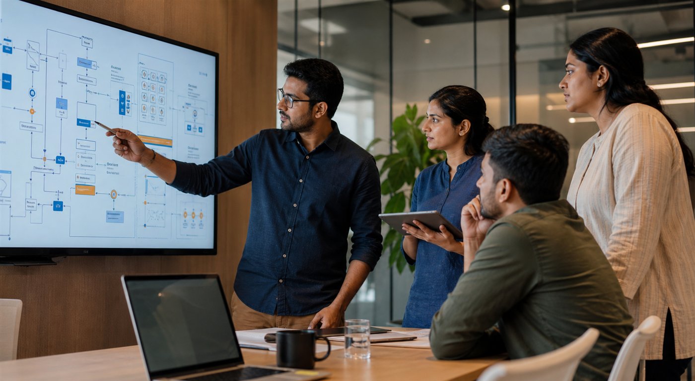 Technology consultants planning a business workflow together